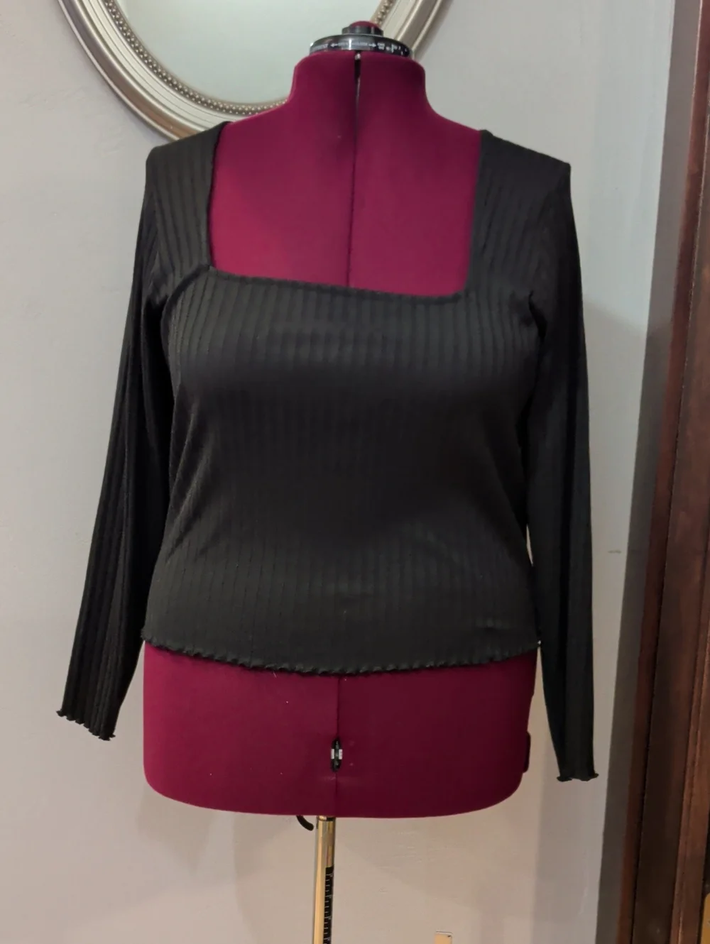 torrid Black Ribbed Square-Neck Long Sleeve Top